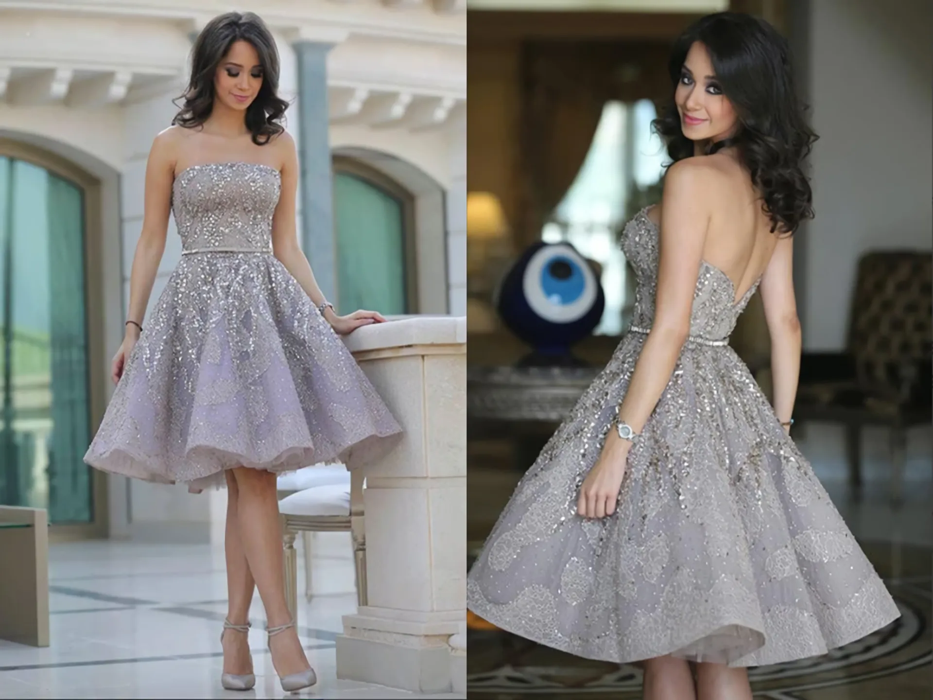 Fashion Off Shoulder A Line Sleeveless Backless Homecoming Dress With Sequins
