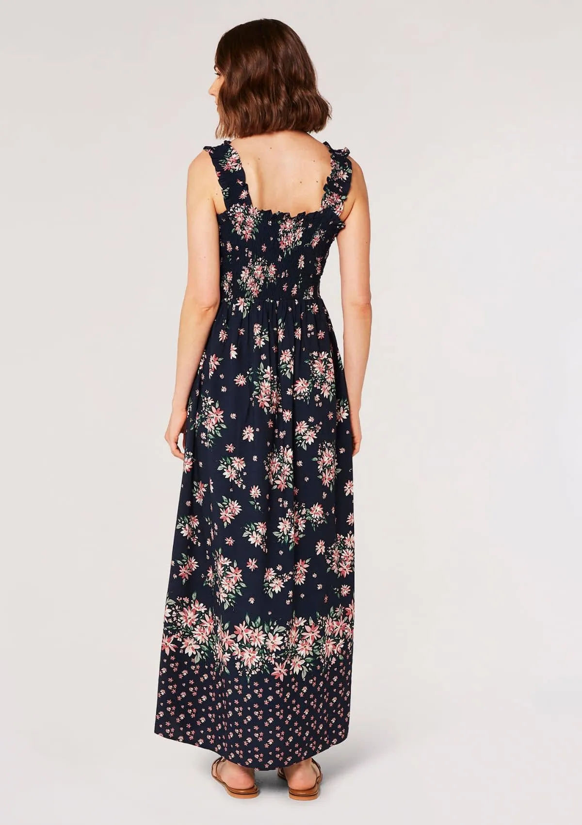 Floral Cami Milkmaid Smock Dress - Navy