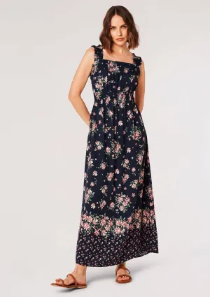 Floral Cami Milkmaid Smock Dress - Navy