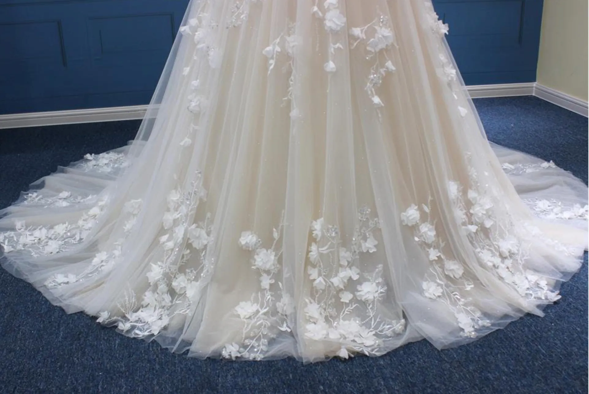 Floral Lace Chiffon Beaded A Line Boho Chic Bridal Wedding Dress