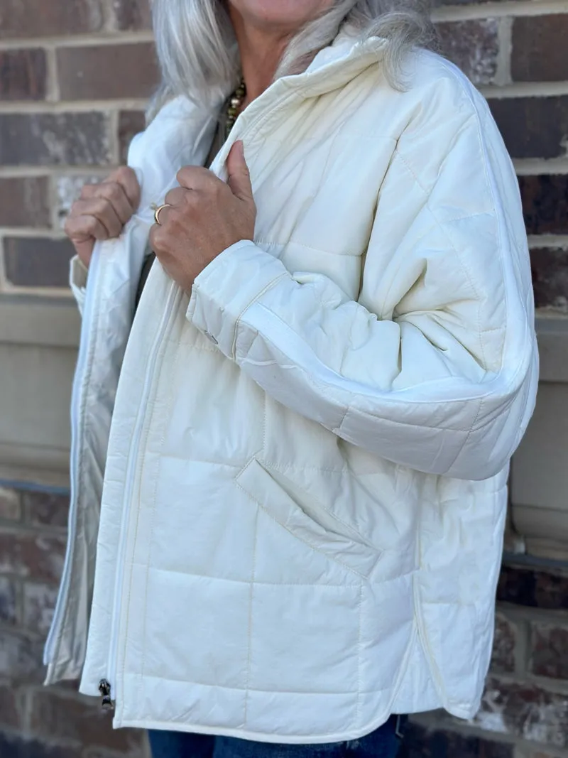 Frosty Square Quilted Puffer Jacket - Ivory