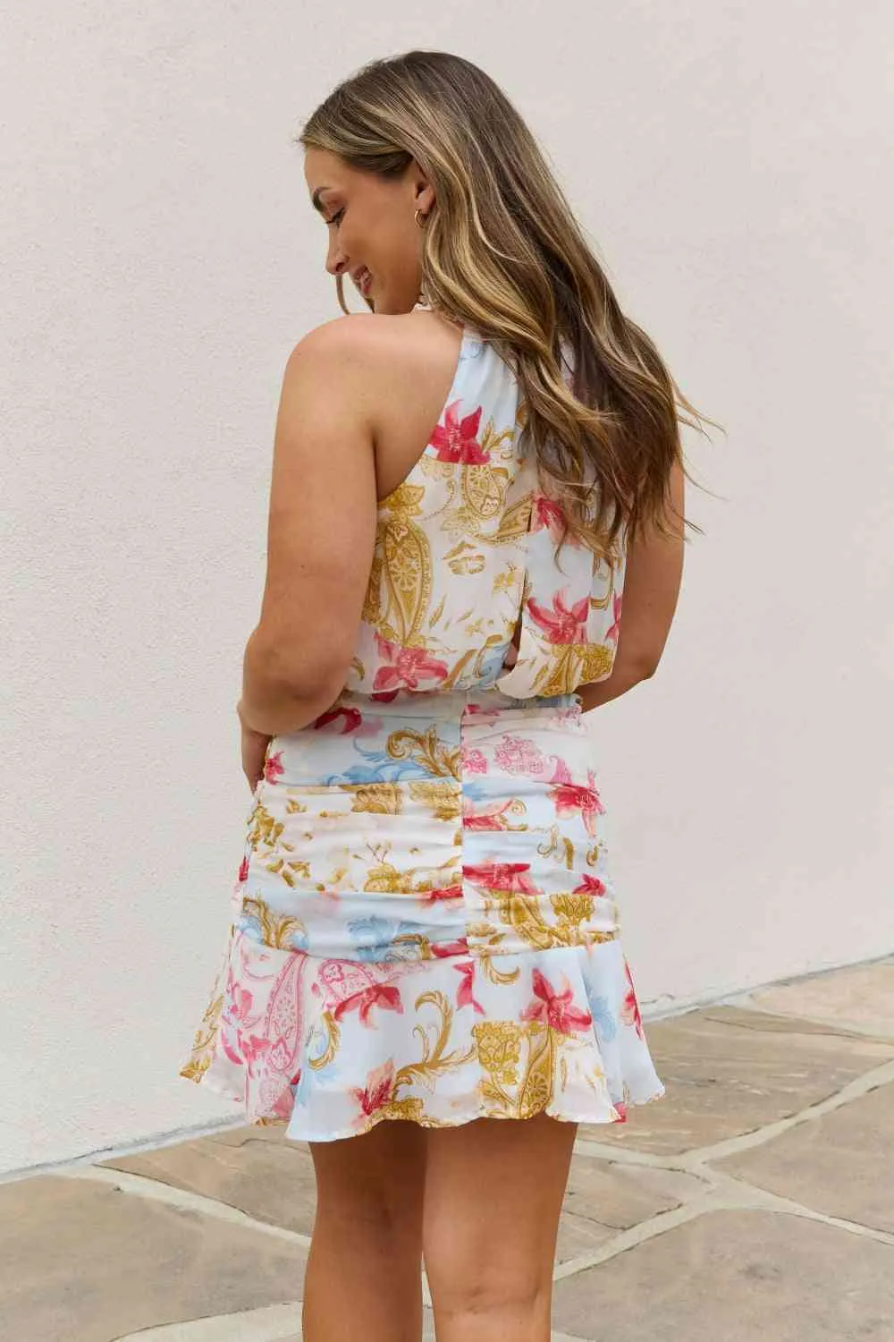 Full Size Floral Print Halter Woven Dress