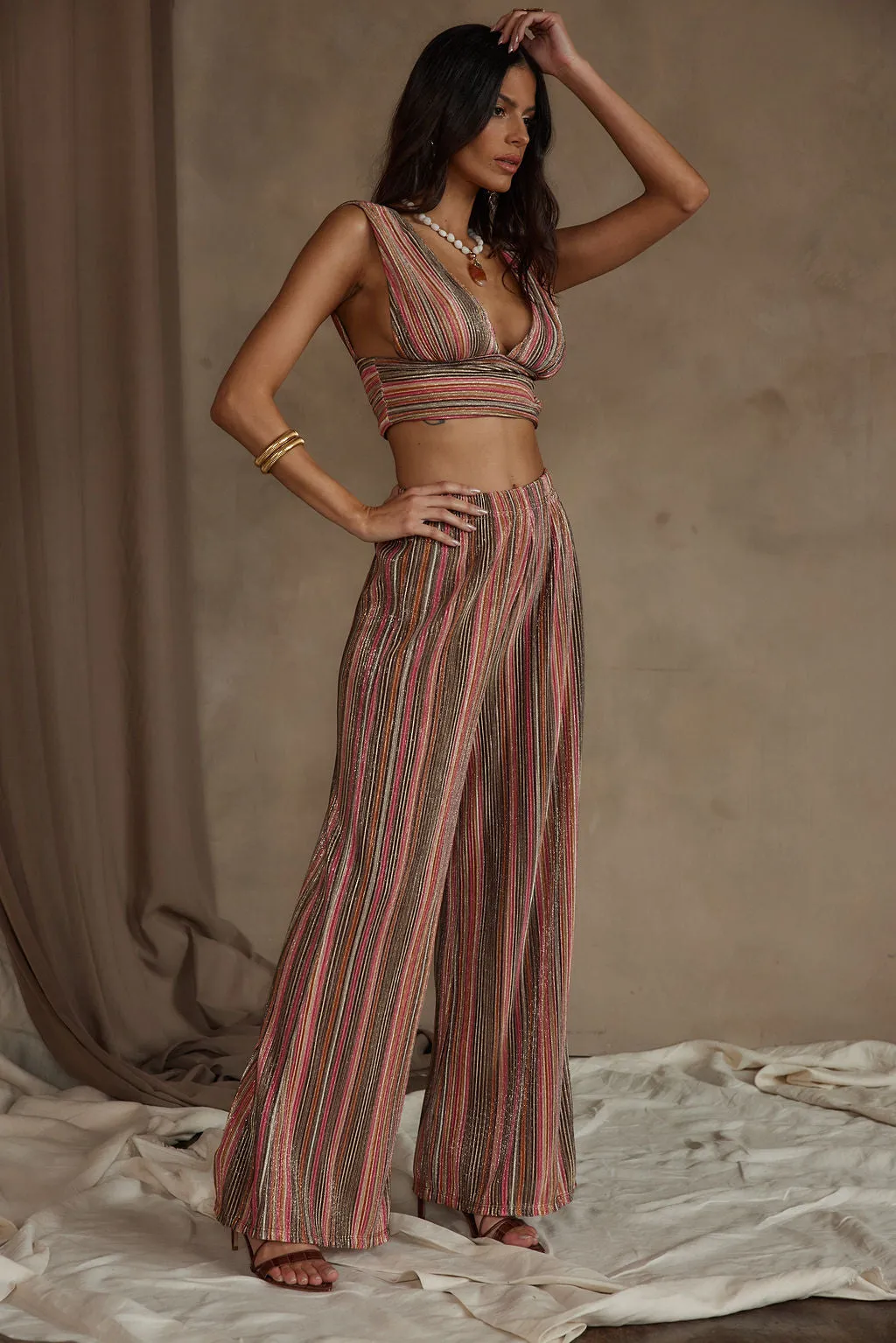 High Tide Pink Striped Plisse Top