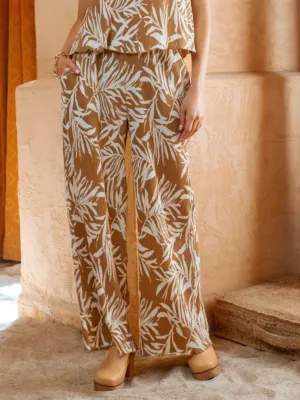 Isla Leaf Print Pants - Caramel