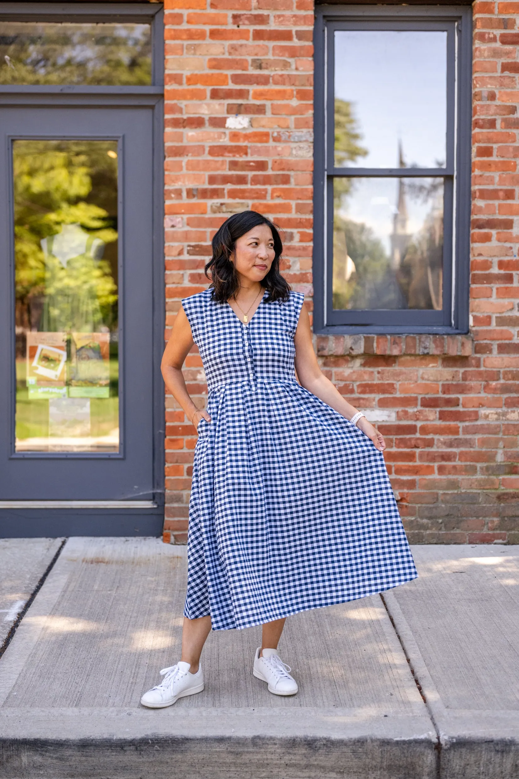 Jewel Button-Front Midi Dress