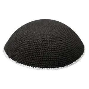 Knitted Dmc Kippah 14 Cm, Black With White Line