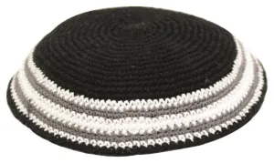 Knitted Kippah 16 Cm- Black With White & Gray Around