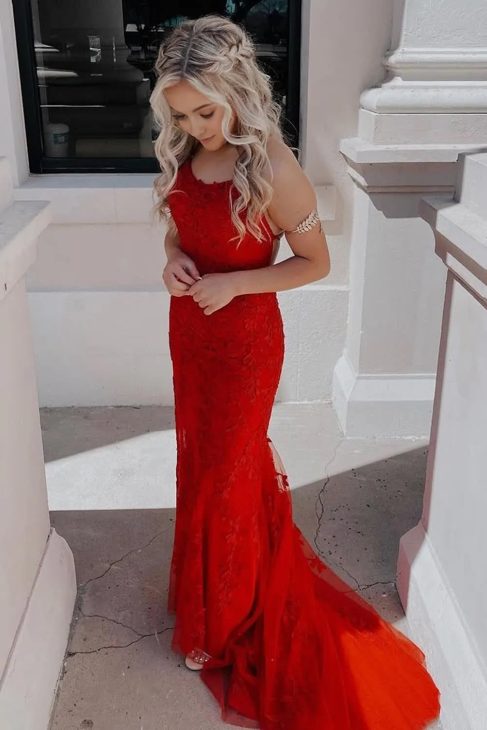 Lace Mermaid Backless Prom Dress