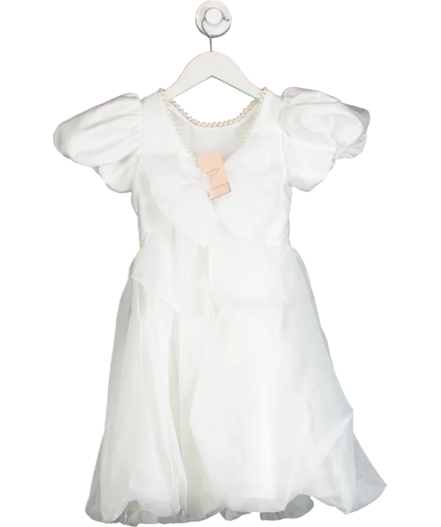 lipsy london White Puff Sleeve Pearl Detail  Bubble Hem Occasion Dress 8 Years