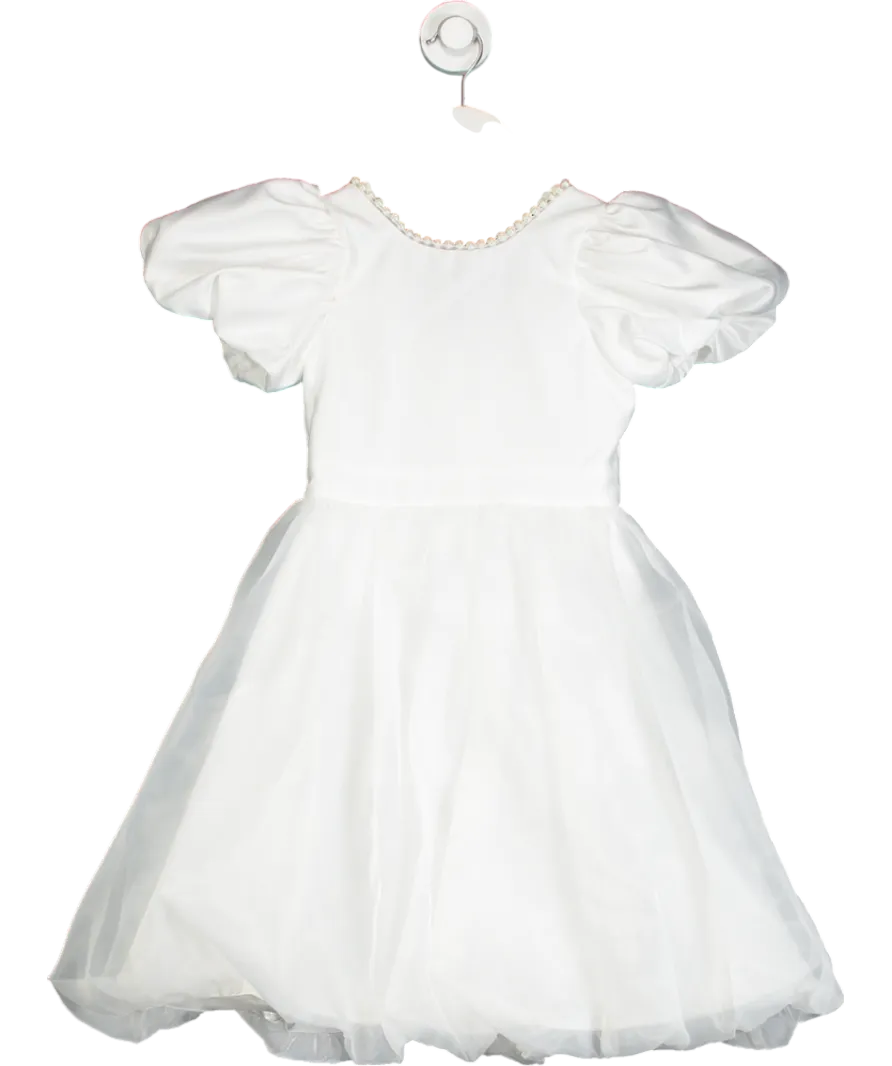 lipsy london White Puff Sleeve Pearl Detail  Bubble Hem Occasion Dress 8 Years