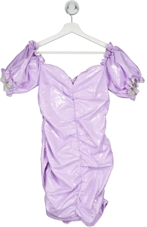 Little Mistress Purple Wet Look Puff Sleeve Mini Dress UK 10
