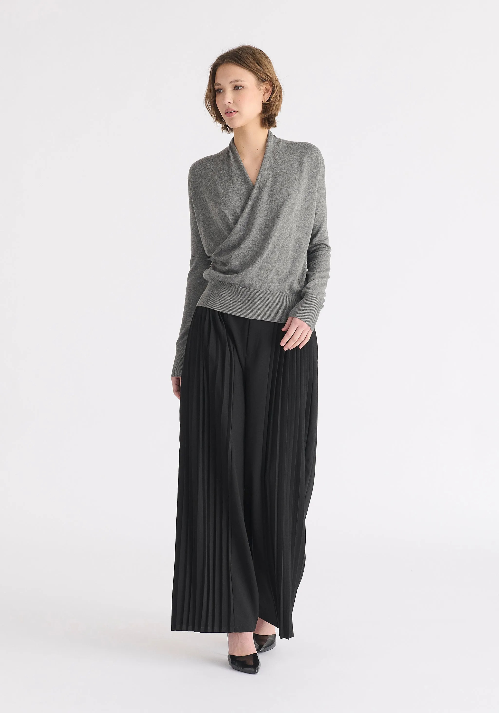 Long Sleeve Knitted Wrap Top