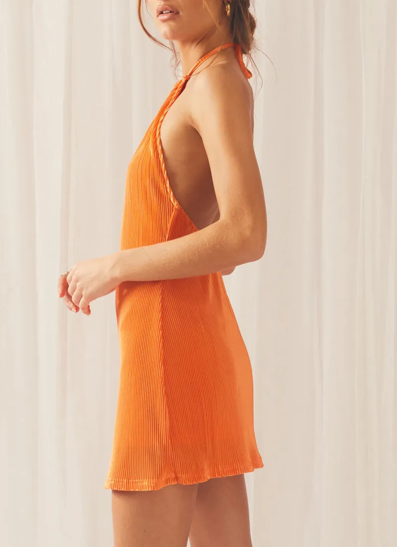 Love From Europe Halter Plisse Dress - Tangerine