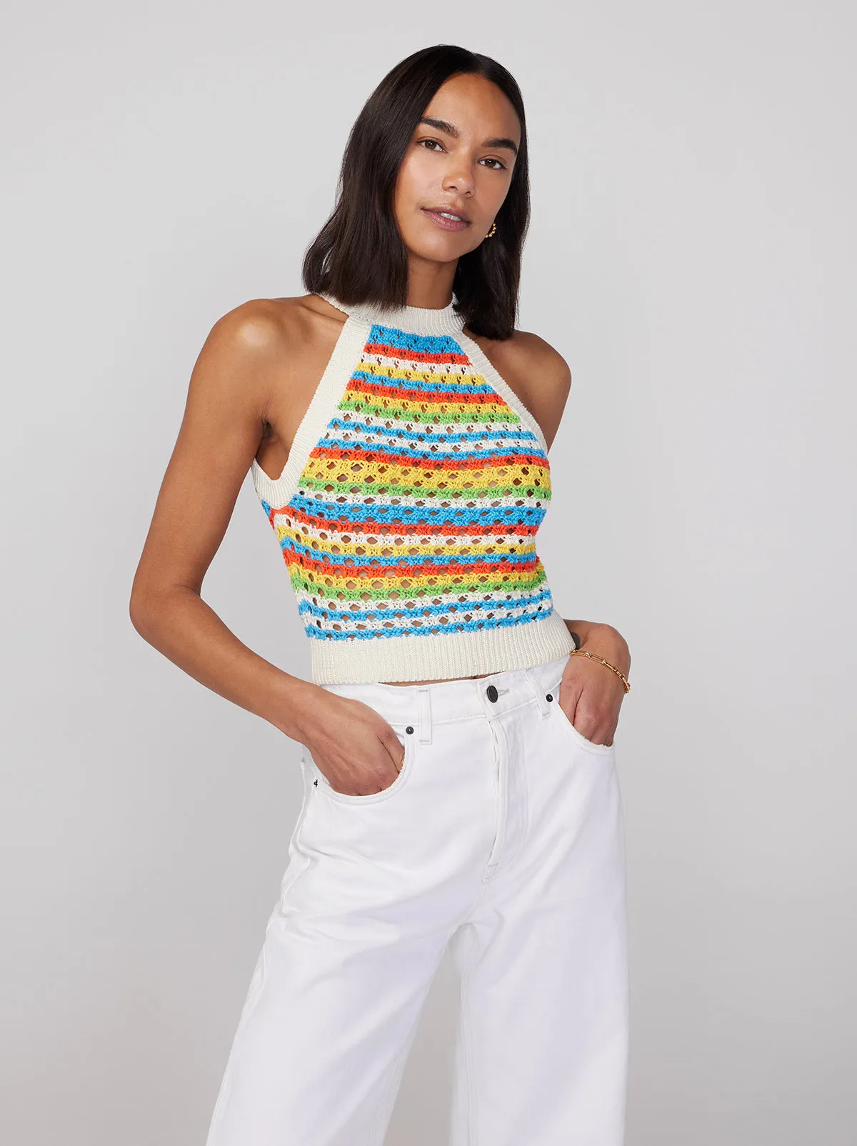 Maddison Blue Stripe Crochet Knit Halter Top