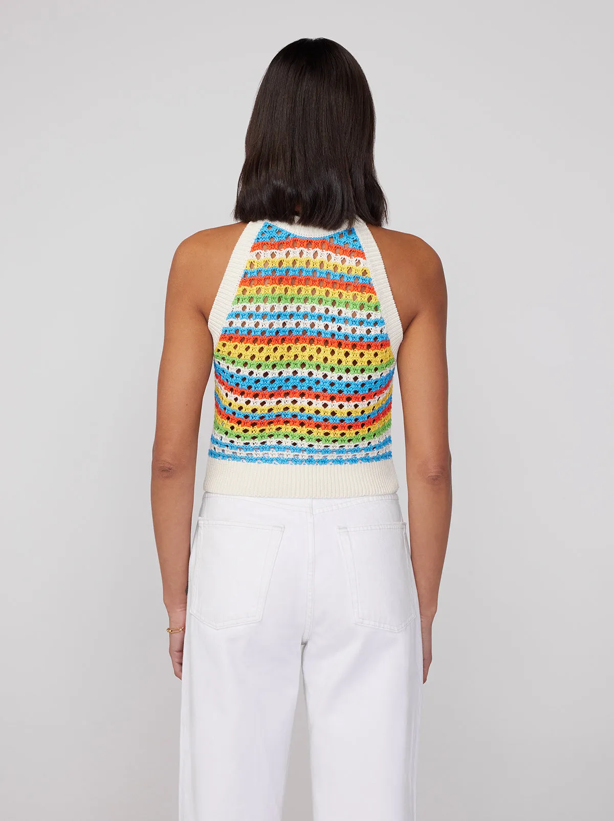 Maddison Blue Stripe Crochet Knit Halter Top