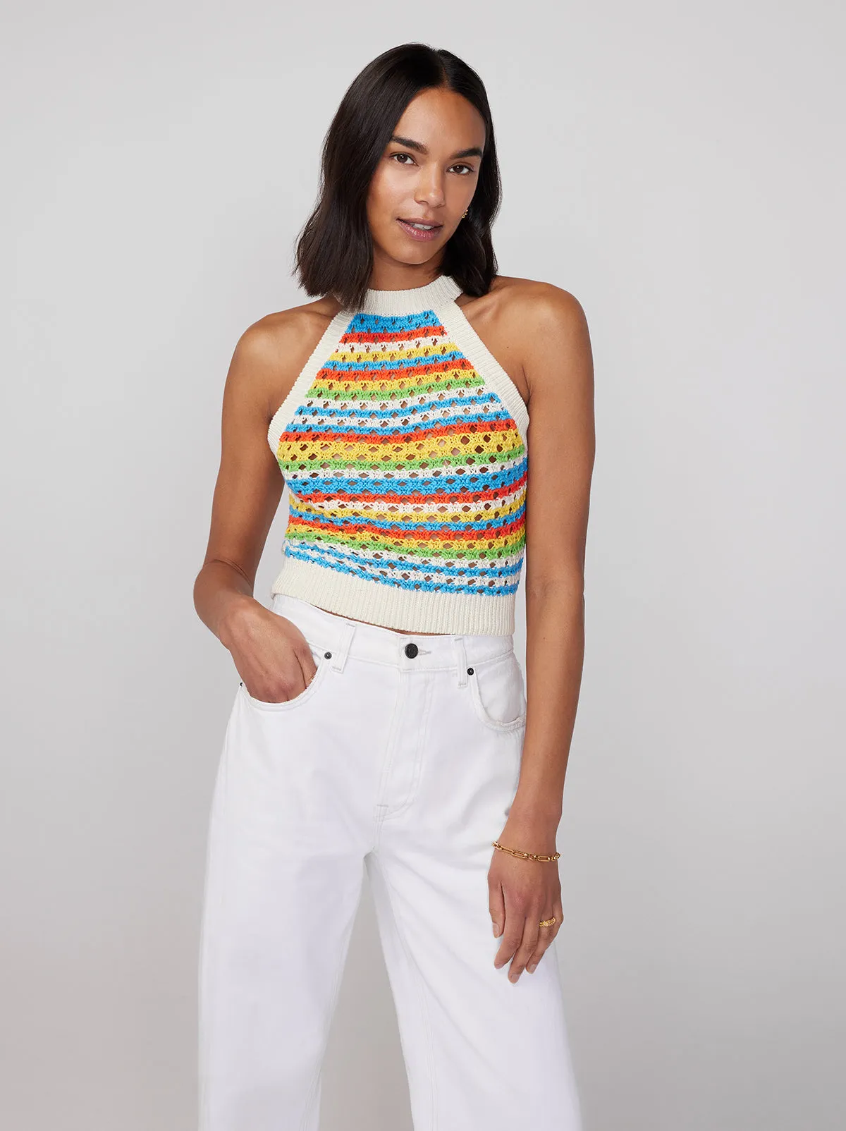 Maddison Blue Stripe Crochet Knit Halter Top