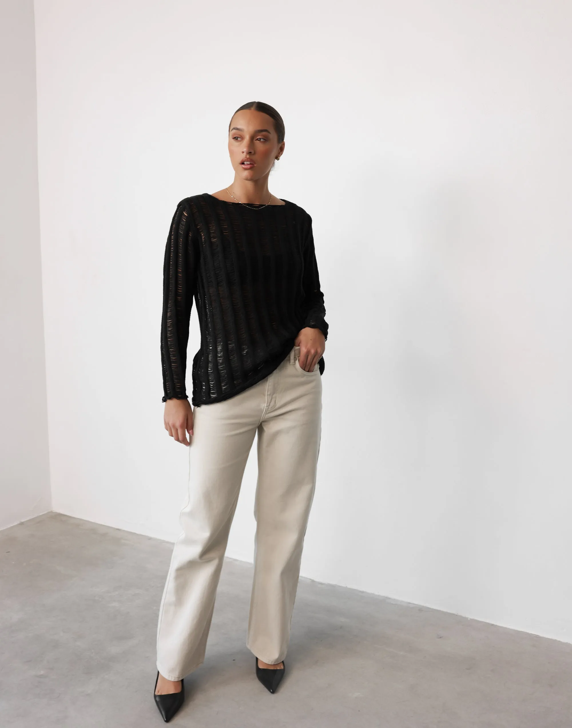 Marlene Long Sleeve Top (Black)