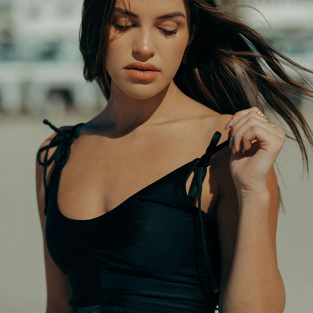 Matte Black Tied Up Tankini