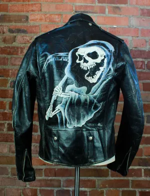 Men's Vintage 70's Grim Reaper Leather Jacket Custom Hand Painted Biker Size 40