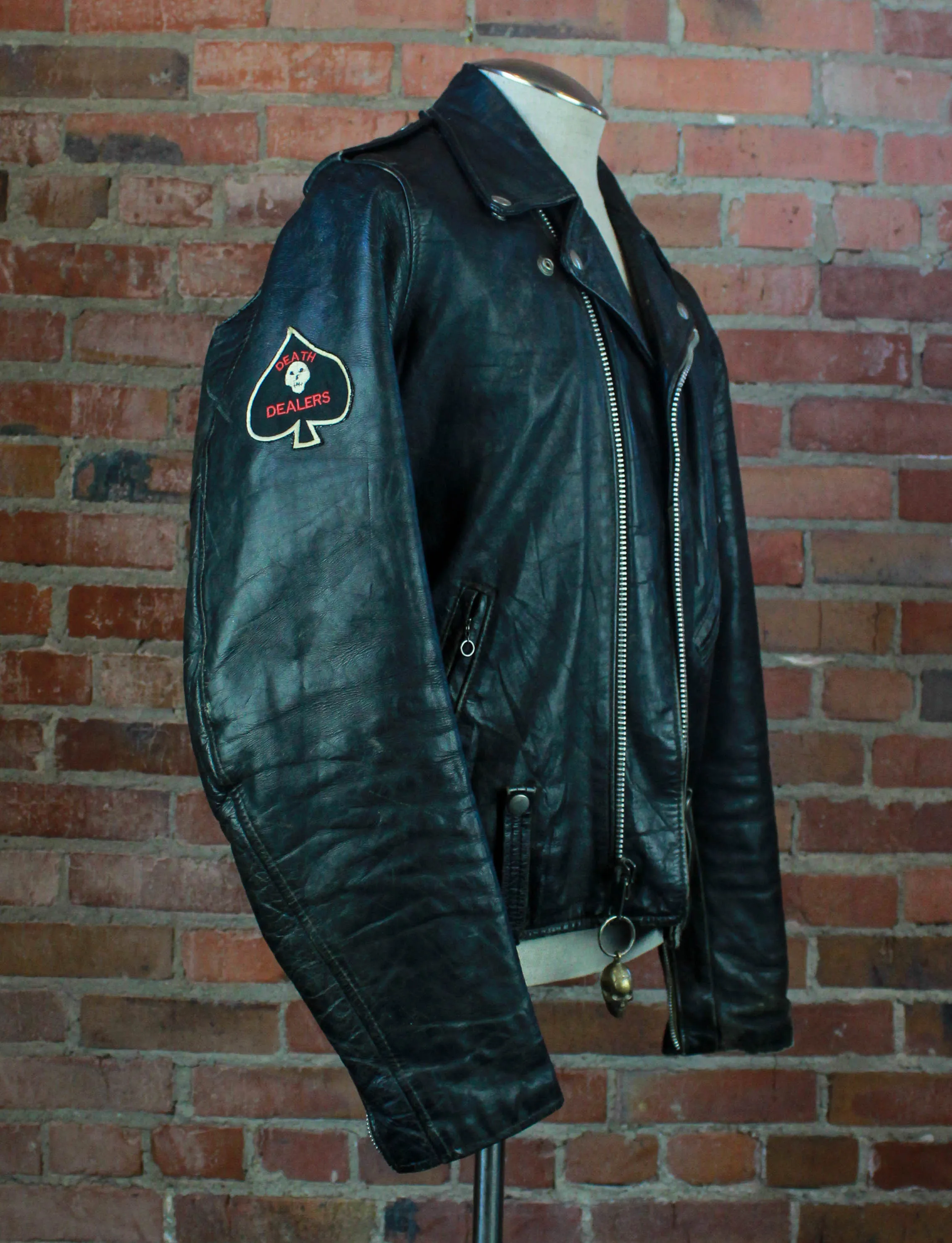 Men's Vintage 70's Grim Reaper Leather Jacket Custom Hand Painted Biker Size 40