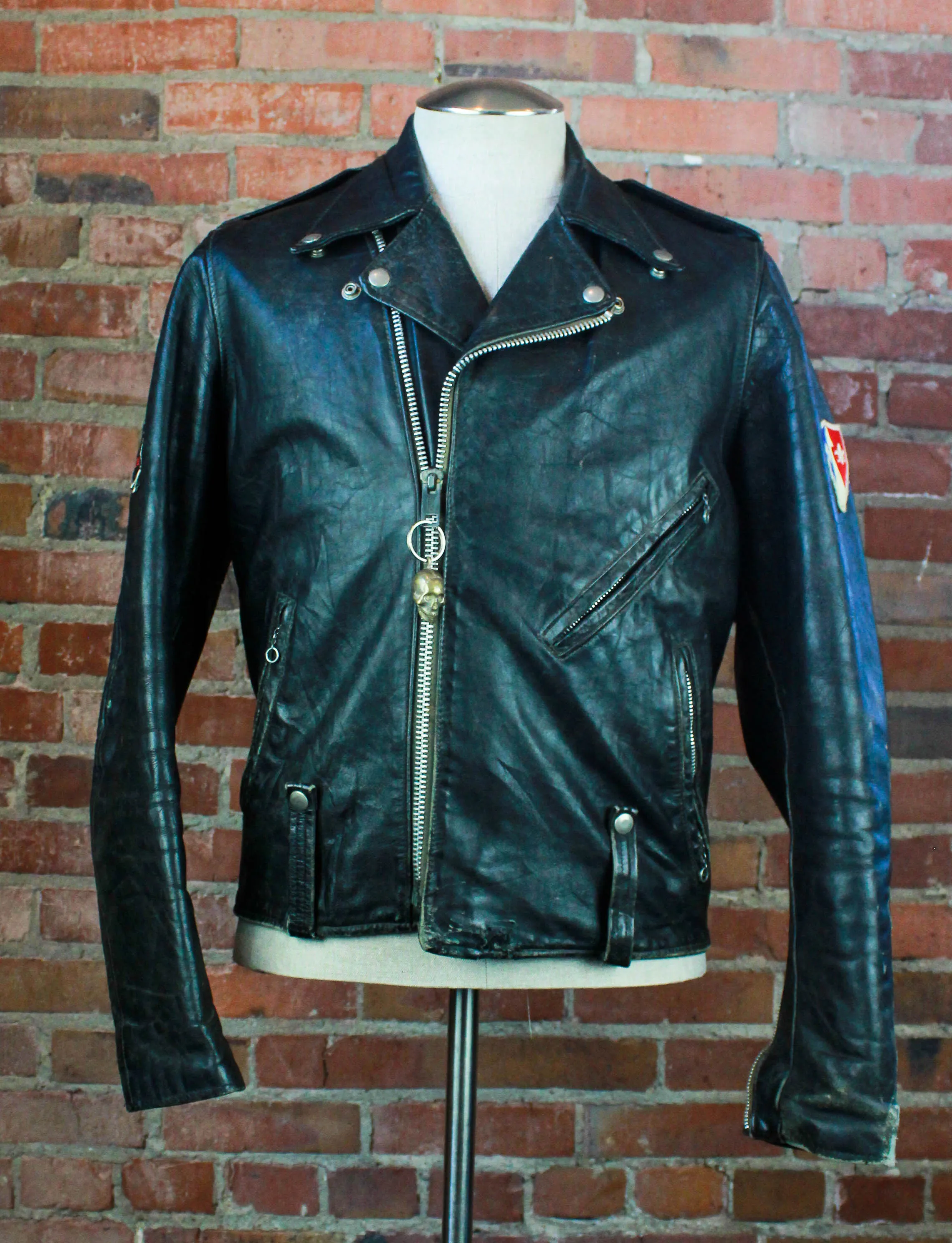Men's Vintage 70's Grim Reaper Leather Jacket Custom Hand Painted Biker Size 40