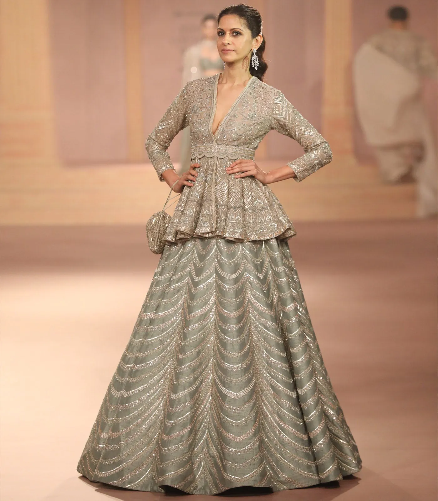 Mint peplum top lehenga set