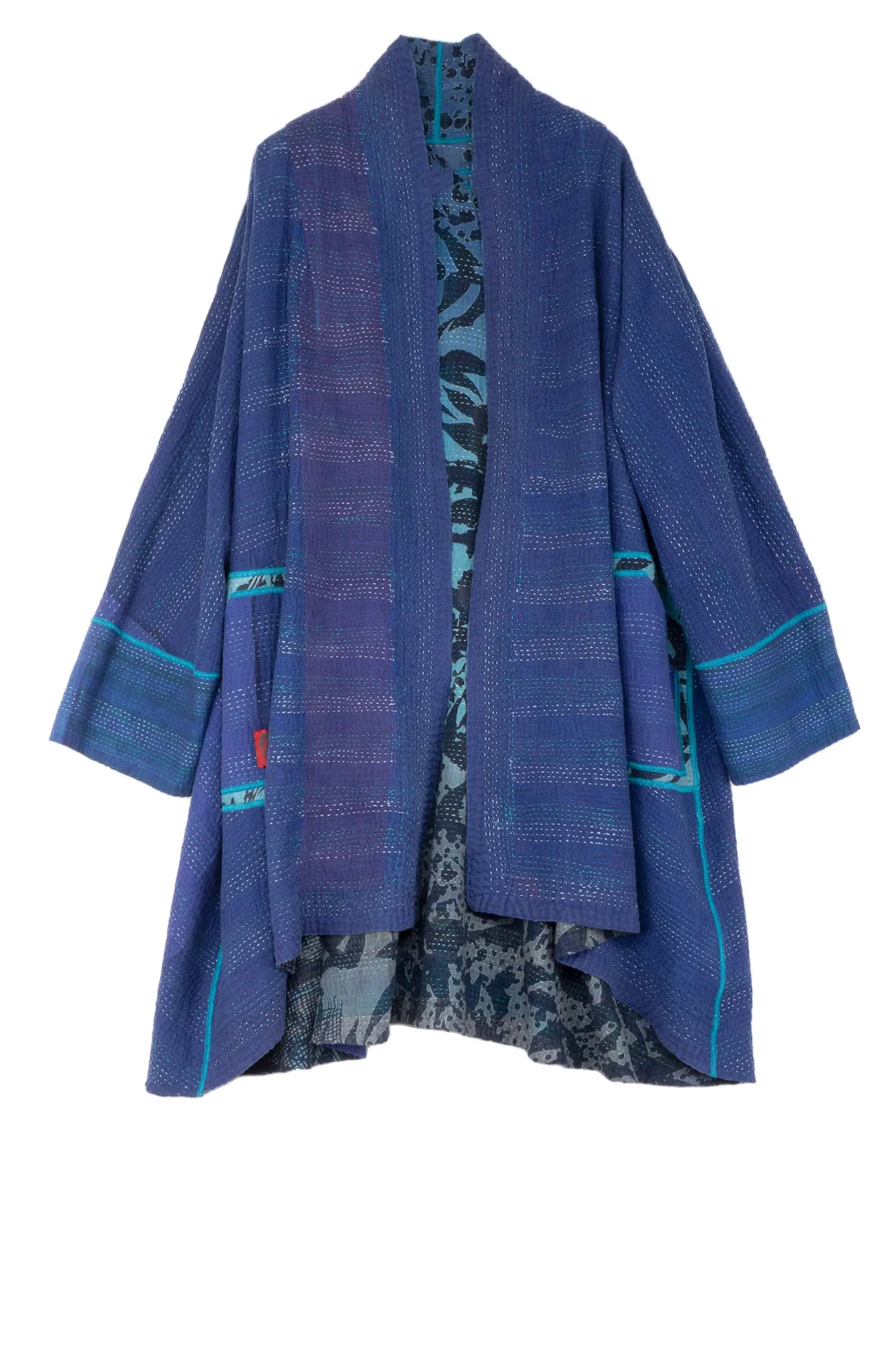 MONOTONE TWILIGHT PRINT KANTHA KIMONO LONG JKT - tp4005-blu -
