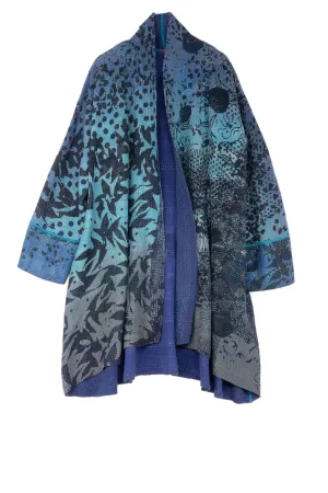 MONOTONE TWILIGHT PRINT KANTHA KIMONO LONG JKT - tp4005-blu -