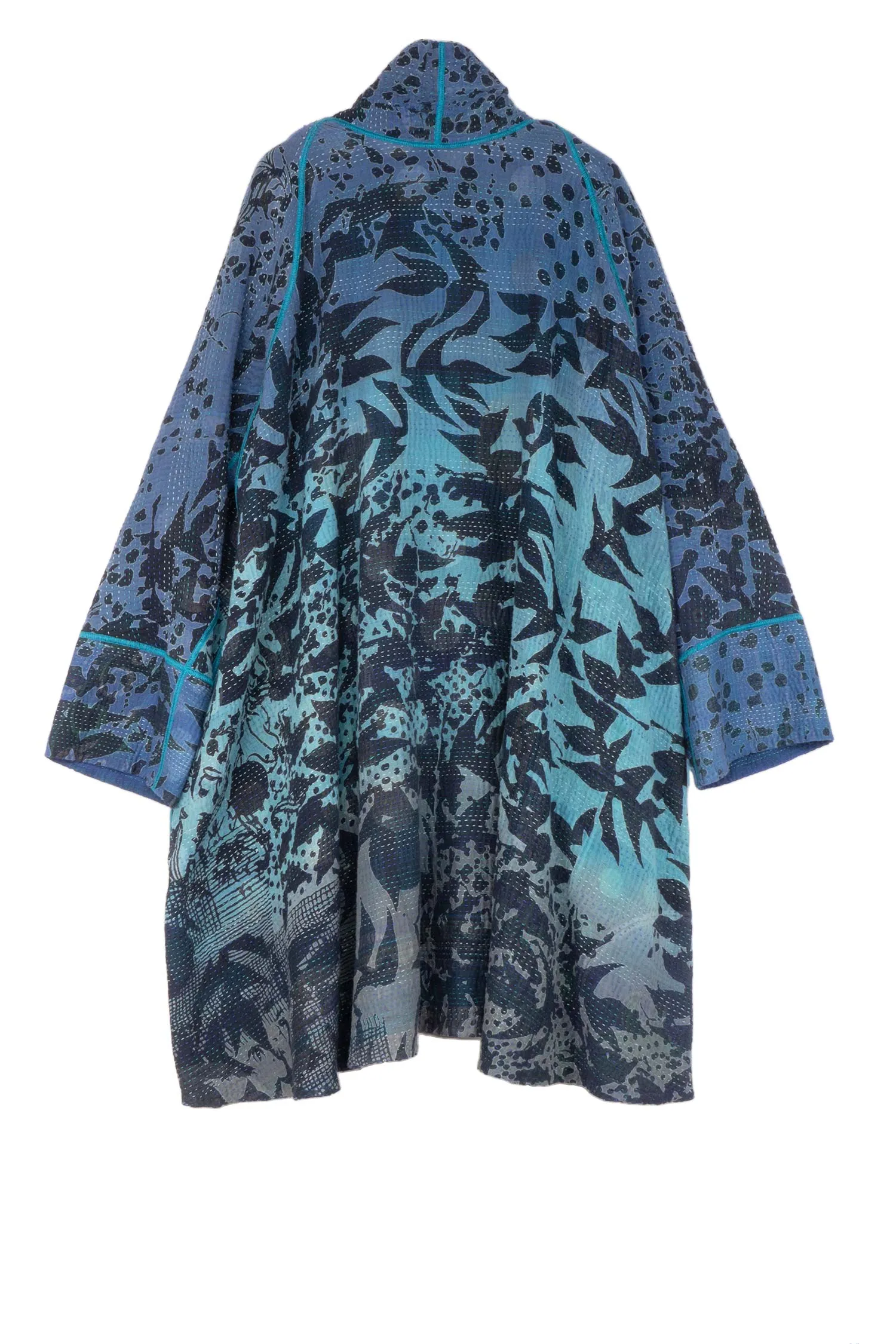 MONOTONE TWILIGHT PRINT KANTHA KIMONO LONG JKT - tp4005-blu -