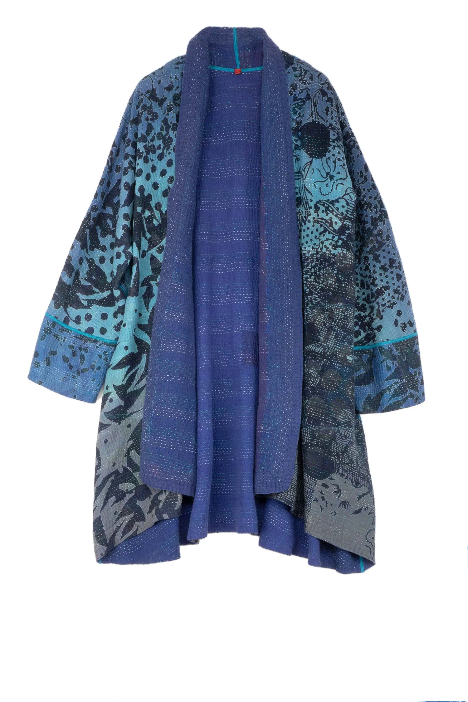 MONOTONE TWILIGHT PRINT KANTHA KIMONO LONG JKT - tp4005-blu -