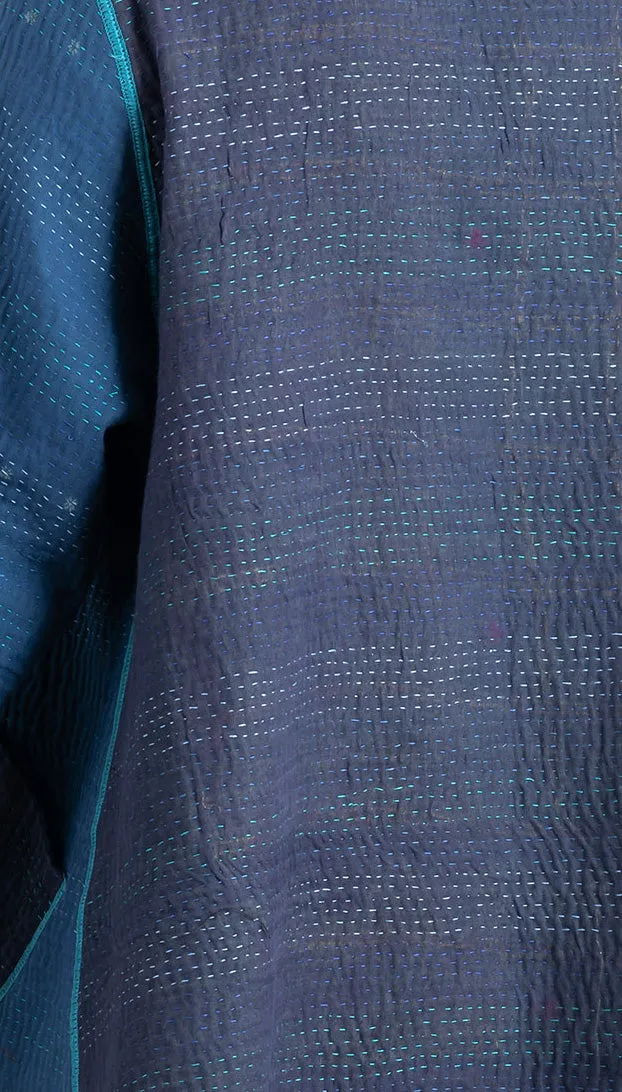 MONOTONE TWILIGHT PRINT KANTHA KIMONO LONG JKT - tp4005-blu -