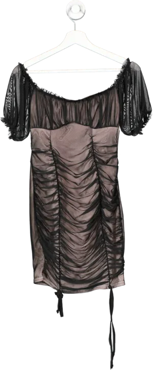 Nasty Gal Black Ruched Mesh Puff Sleeve Mini Dress UK 4