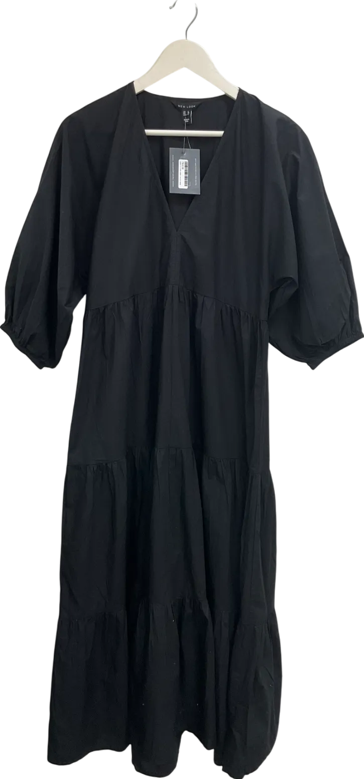 New Look Black Puff Sleeve Tiered Maxi Dress UK 8