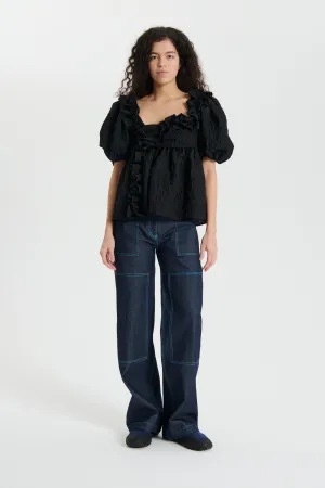 ORIANA | TOP FLURRY MATELASSÉ BLACK