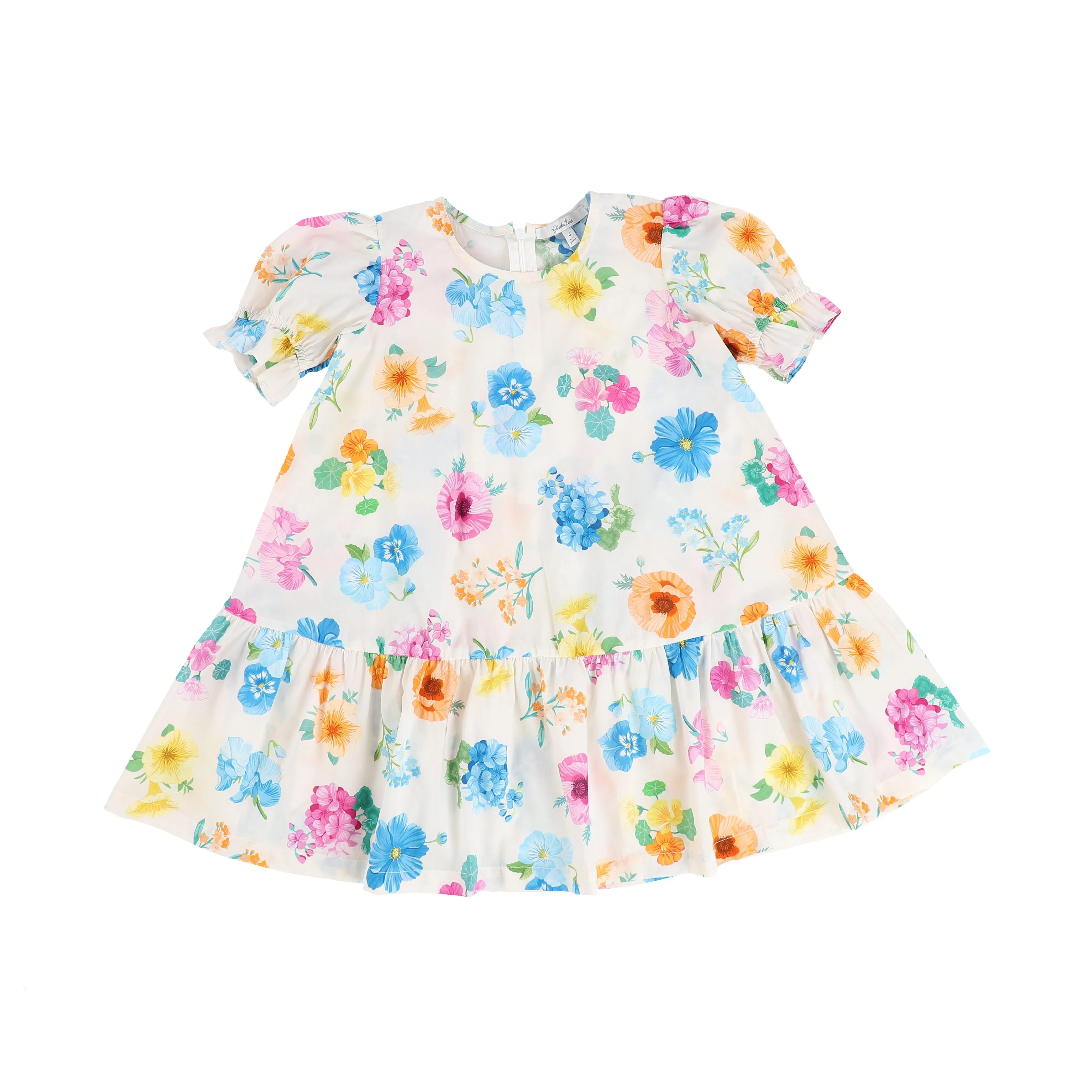 PICCOLA LUDO MULTI COLOR FLOWER PUFF SLEEVE DRESS