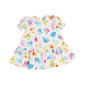 PICCOLA LUDO MULTI COLOR FLOWER PUFF SLEEVE DRESS