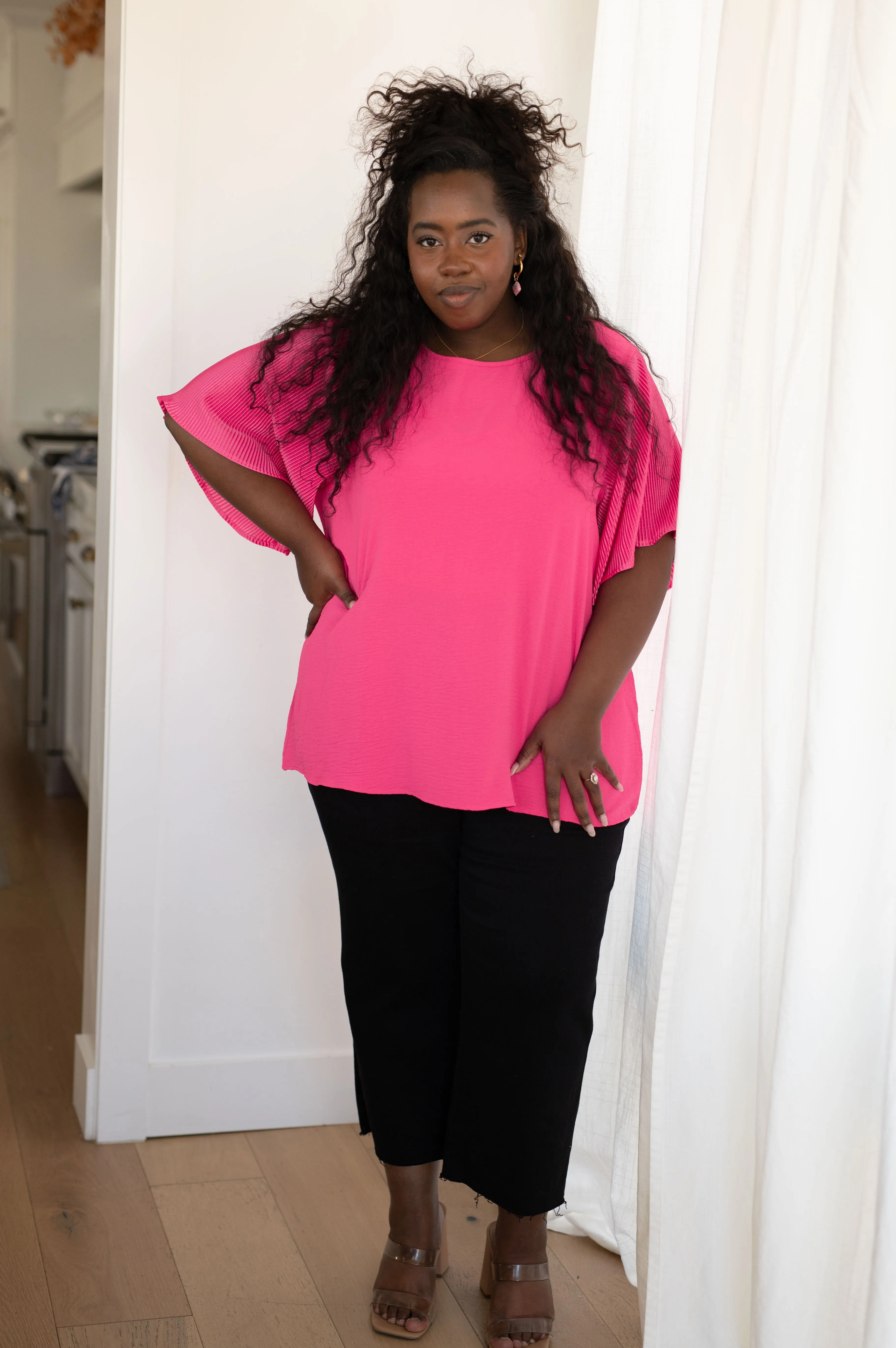 Pink and Perfect Ruffle Sleeve Top - 10/21
