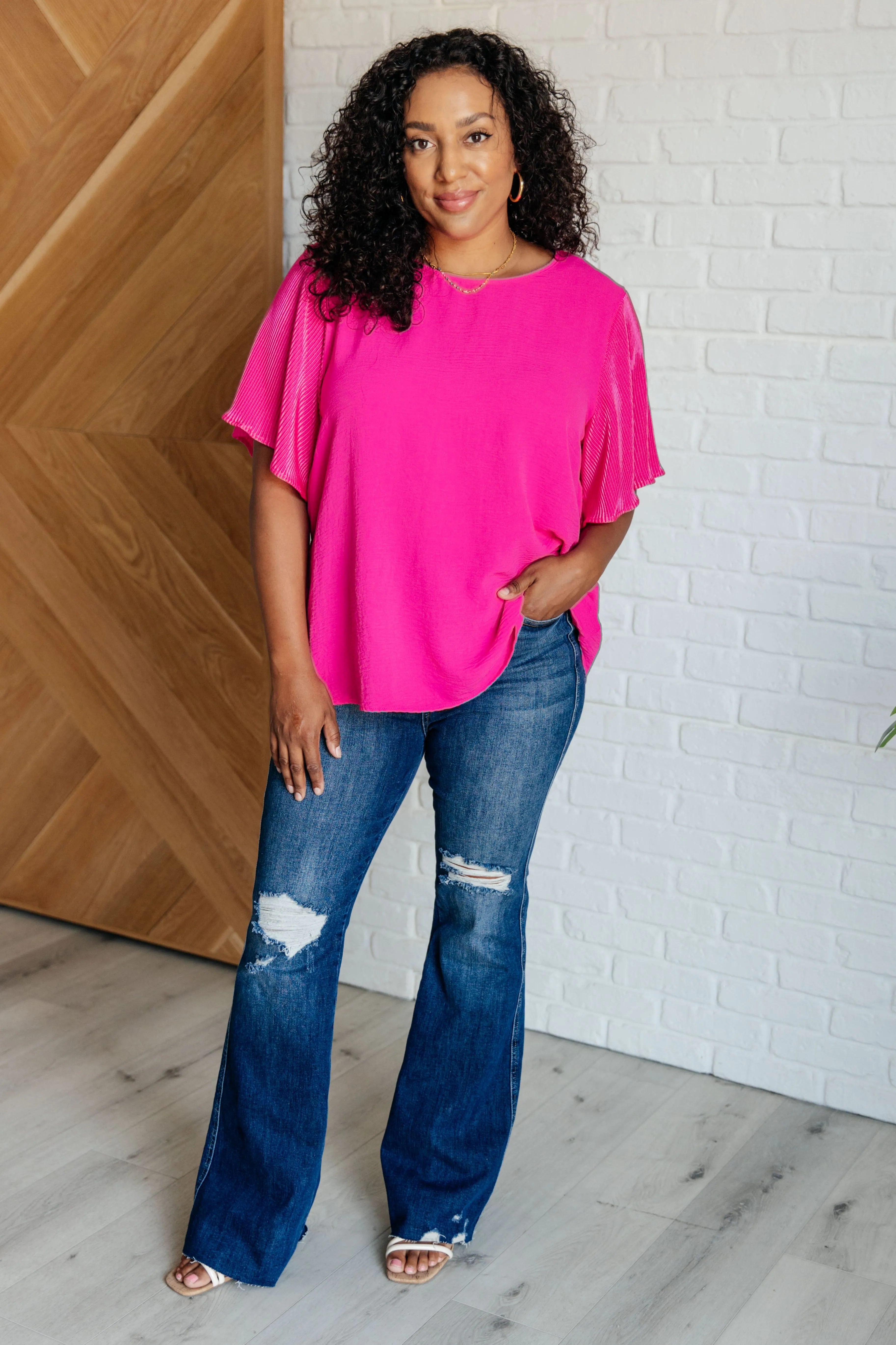 Pink and Perfect Ruffle Sleeve Top - 10/21