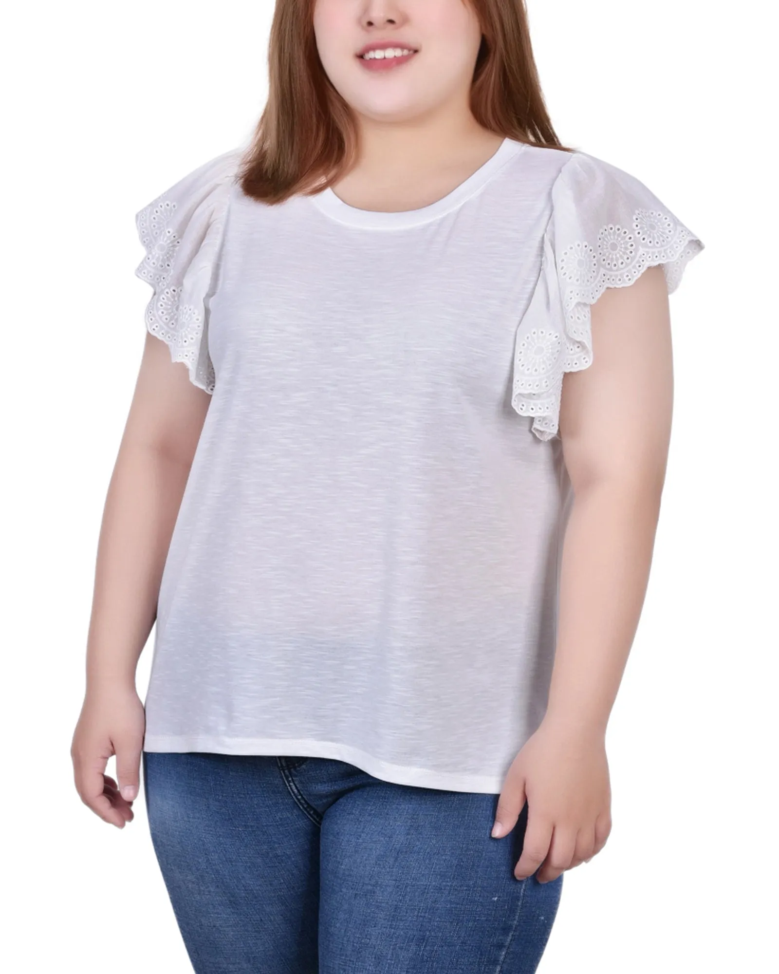 Plus Size Flutter Sleeve Slub Knit Top