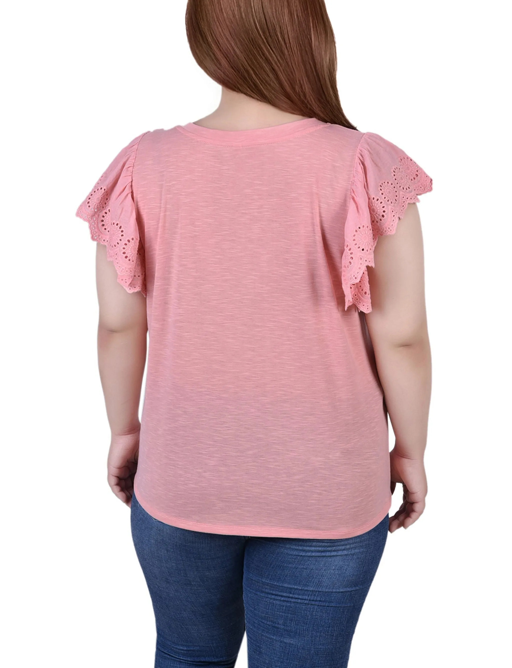 Plus Size Flutter Sleeve Slub Knit Top