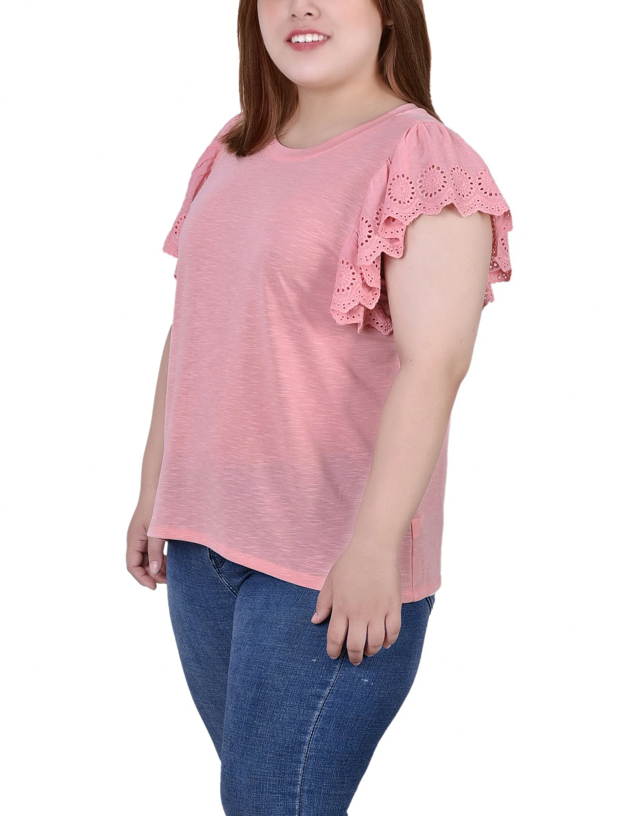 Plus Size Flutter Sleeve Slub Knit Top
