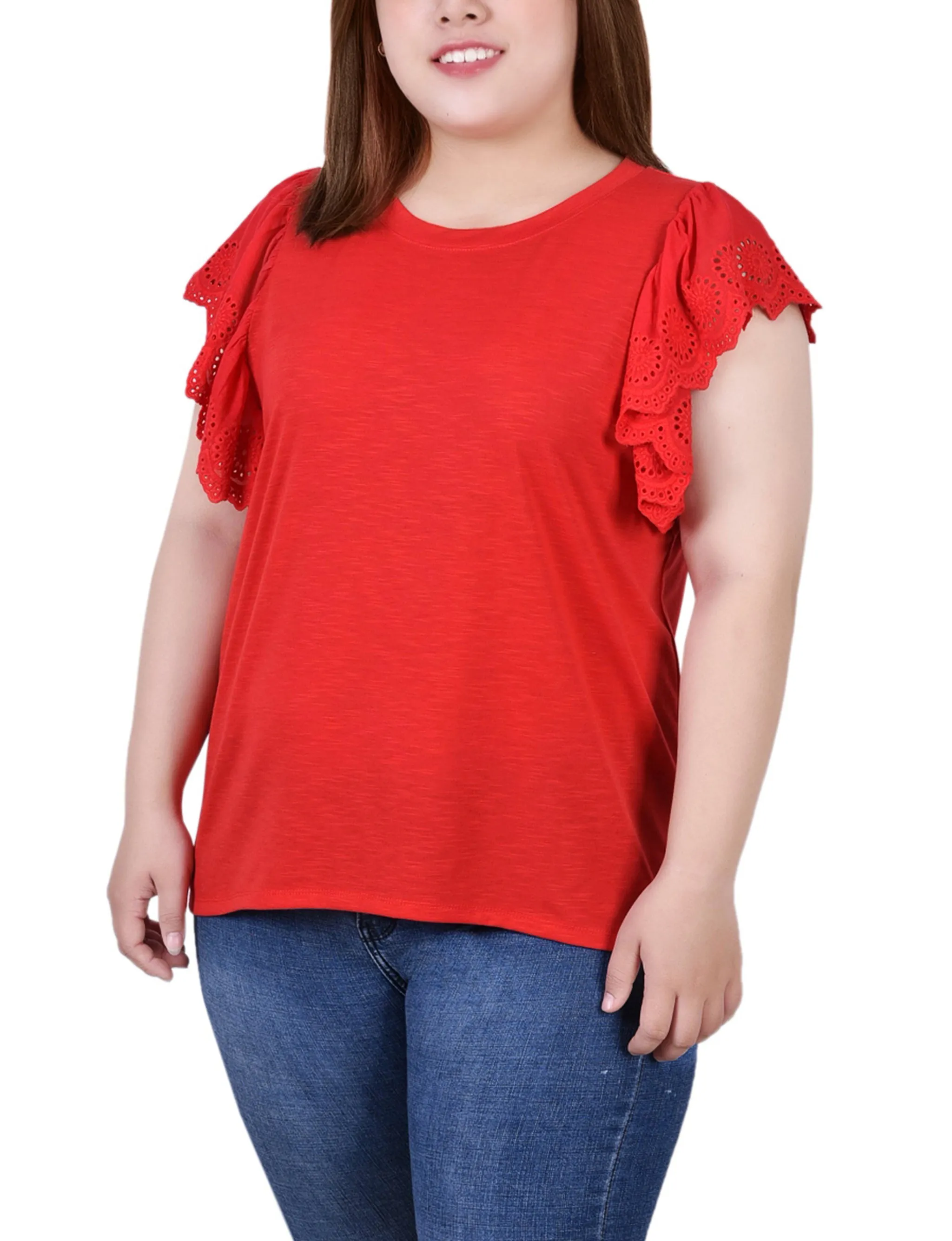 Plus Size Flutter Sleeve Slub Knit Top