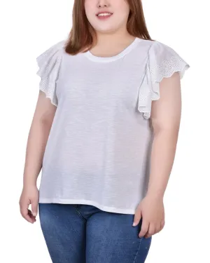Plus Size Flutter Sleeve Slub Knit Top