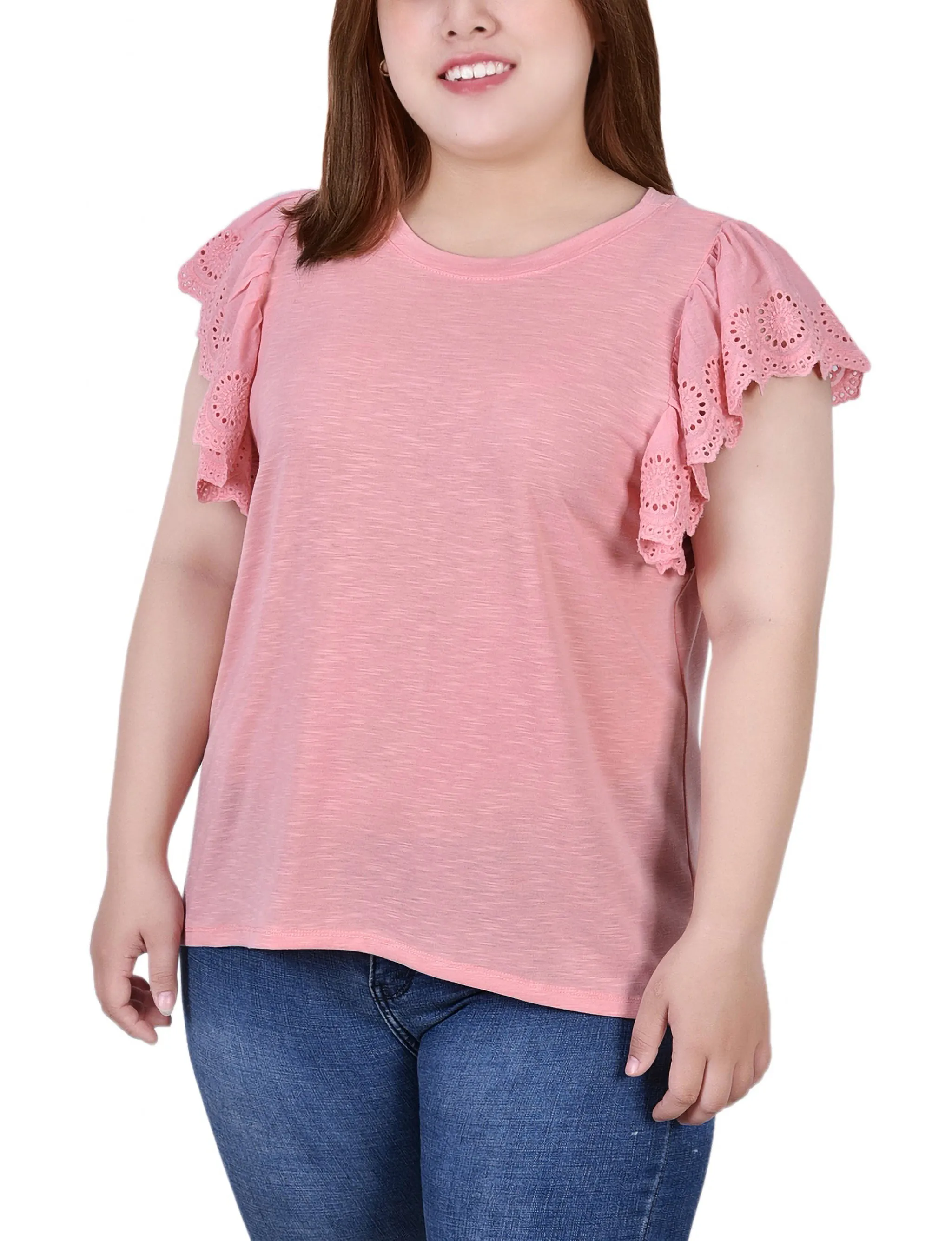 Plus Size Flutter Sleeve Slub Knit Top