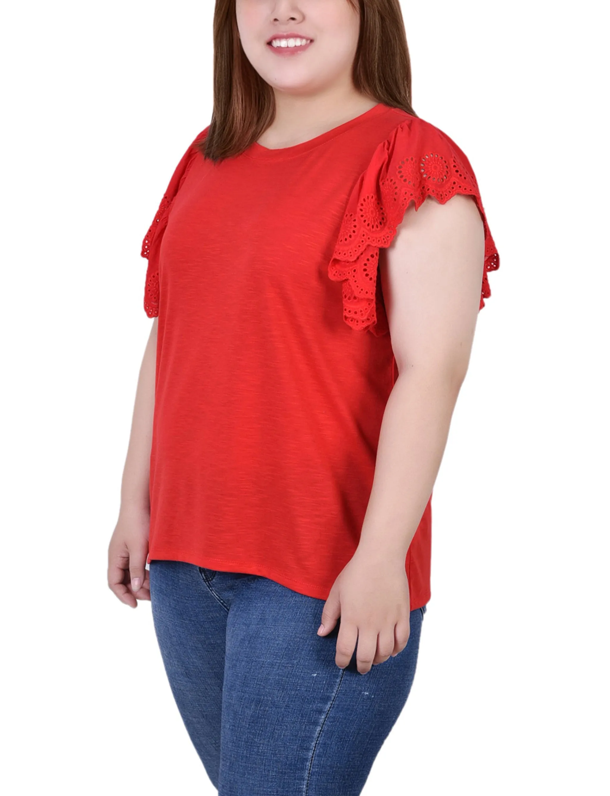 Plus Size Flutter Sleeve Slub Knit Top