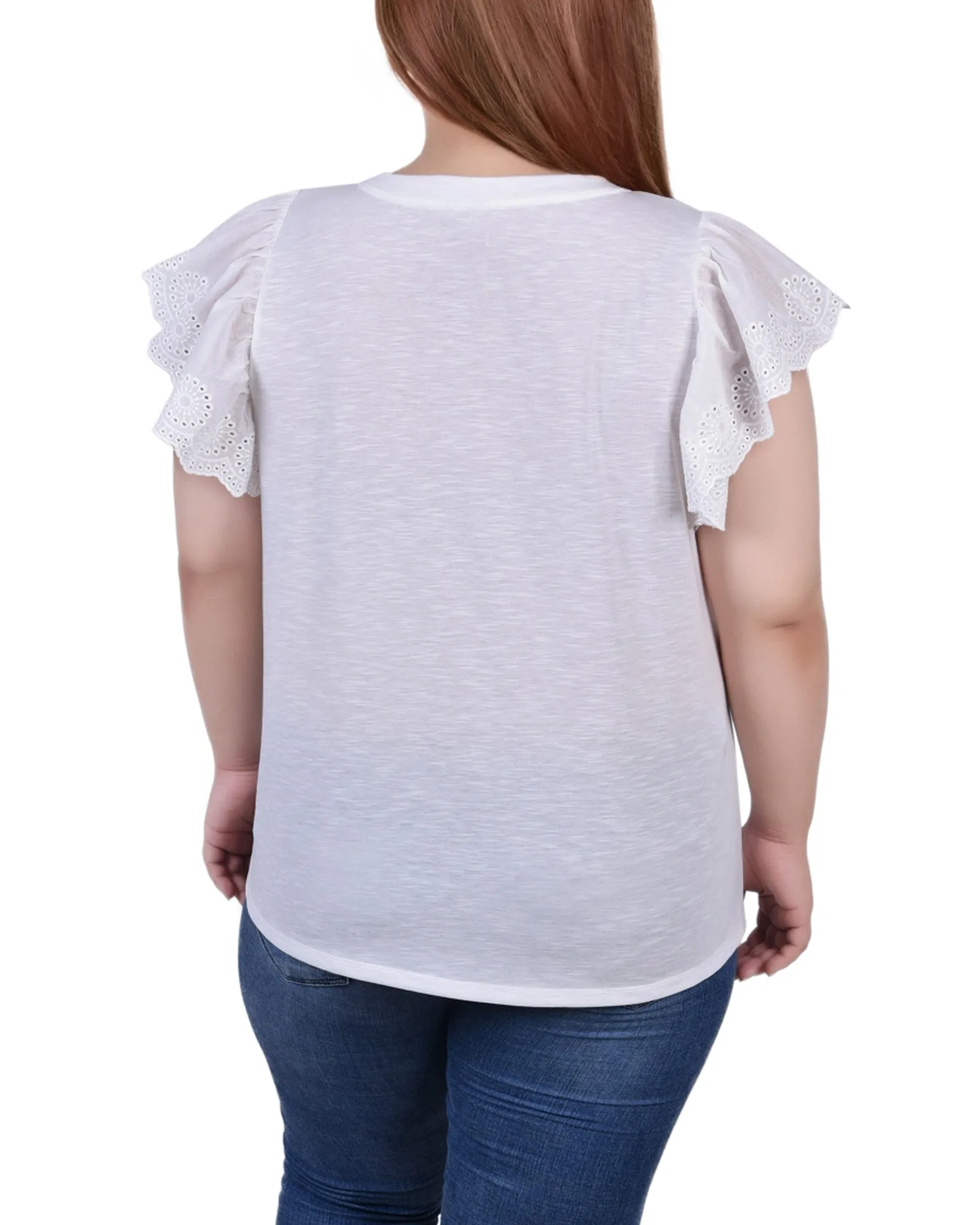 Plus Size Flutter Sleeve Slub Knit Top