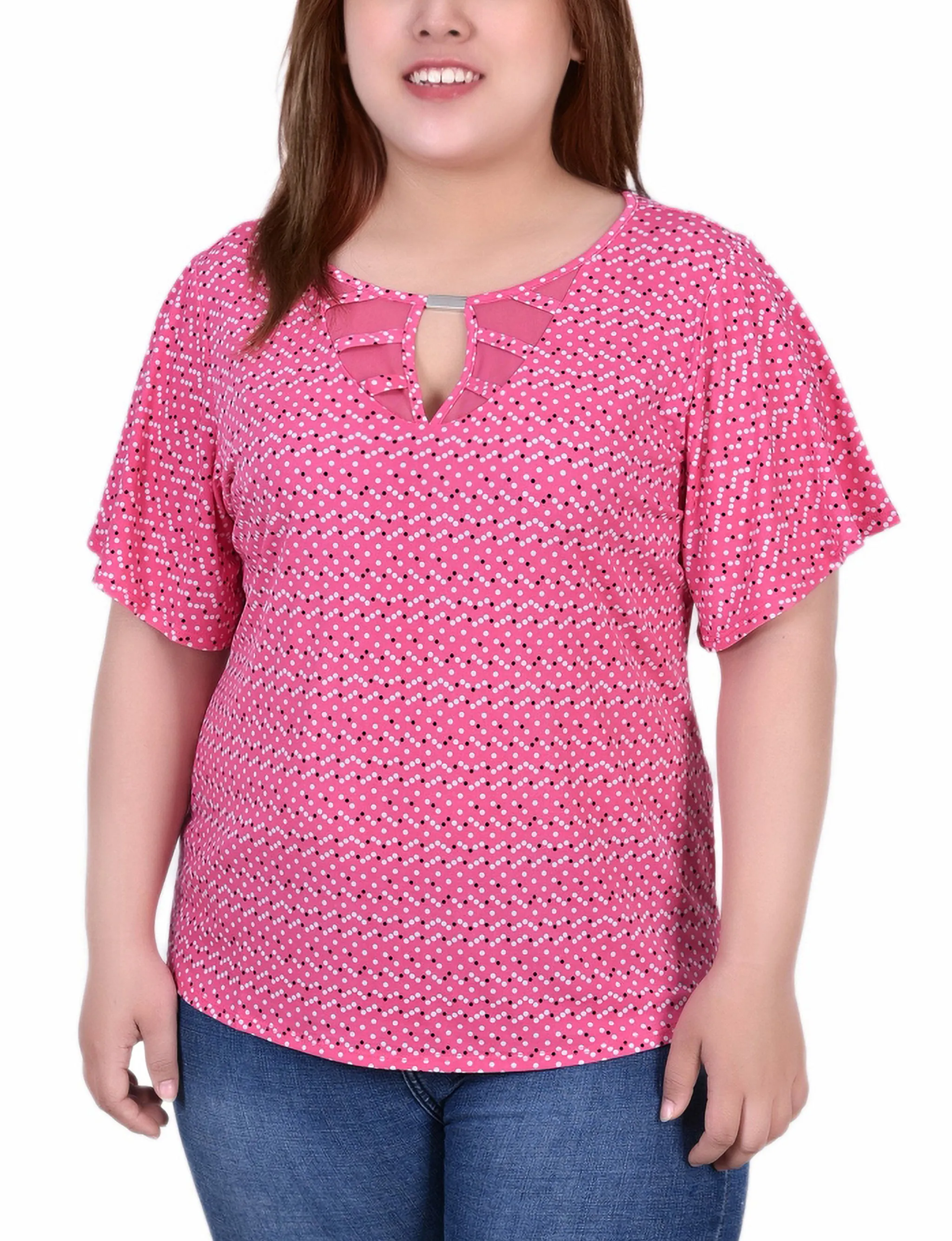 Plus Size Mesh Flutter Sleeve Knit Top