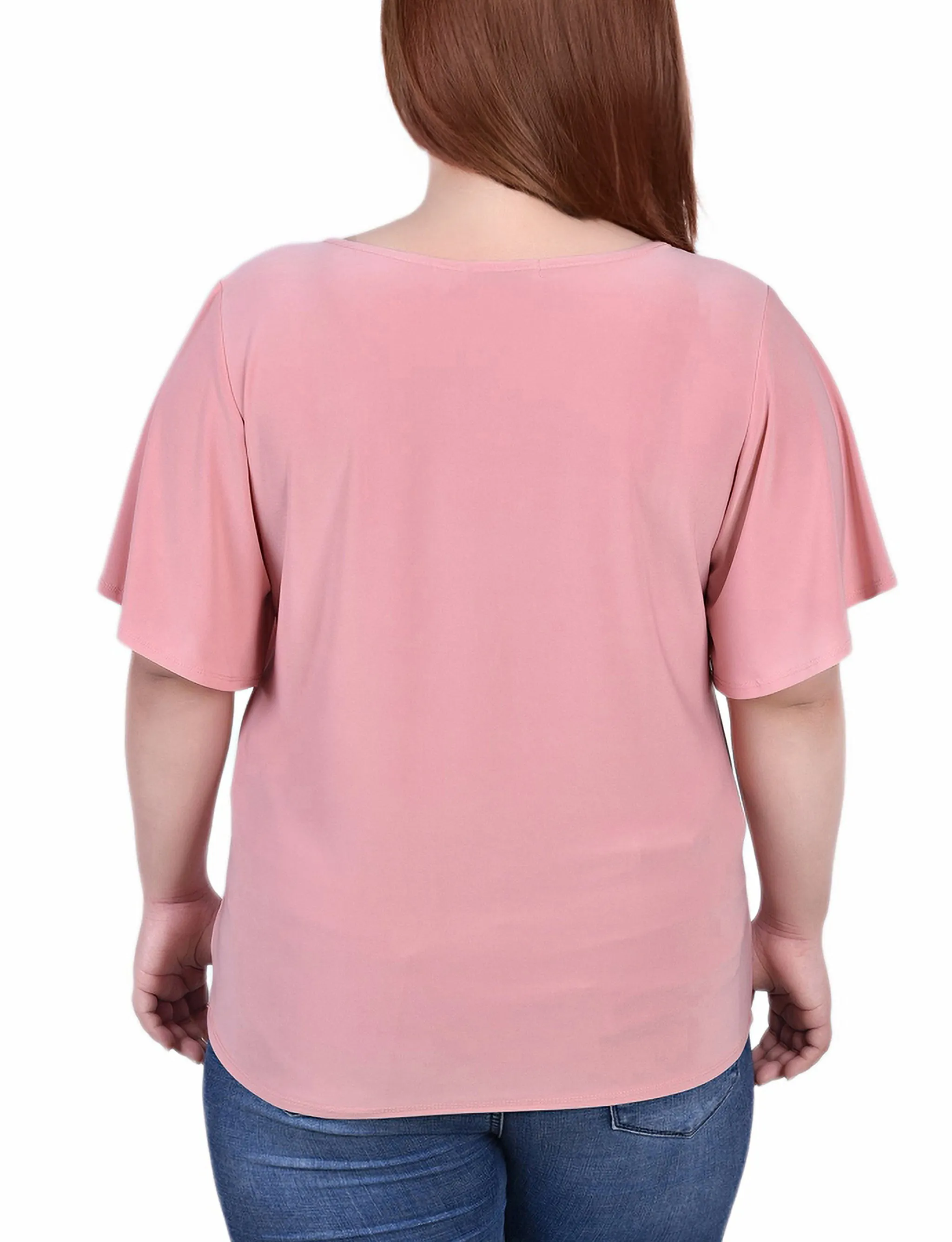 Plus Size Mesh Flutter Sleeve Knit Top