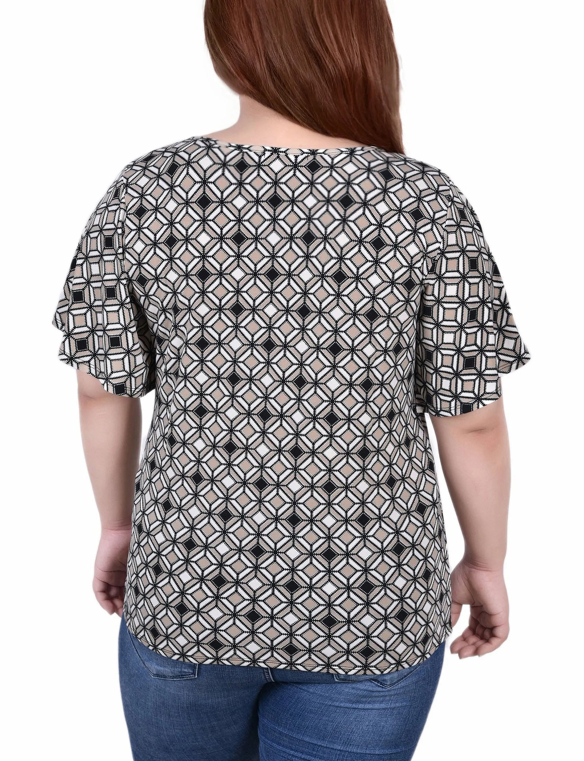 Plus Size Mesh Flutter Sleeve Knit Top