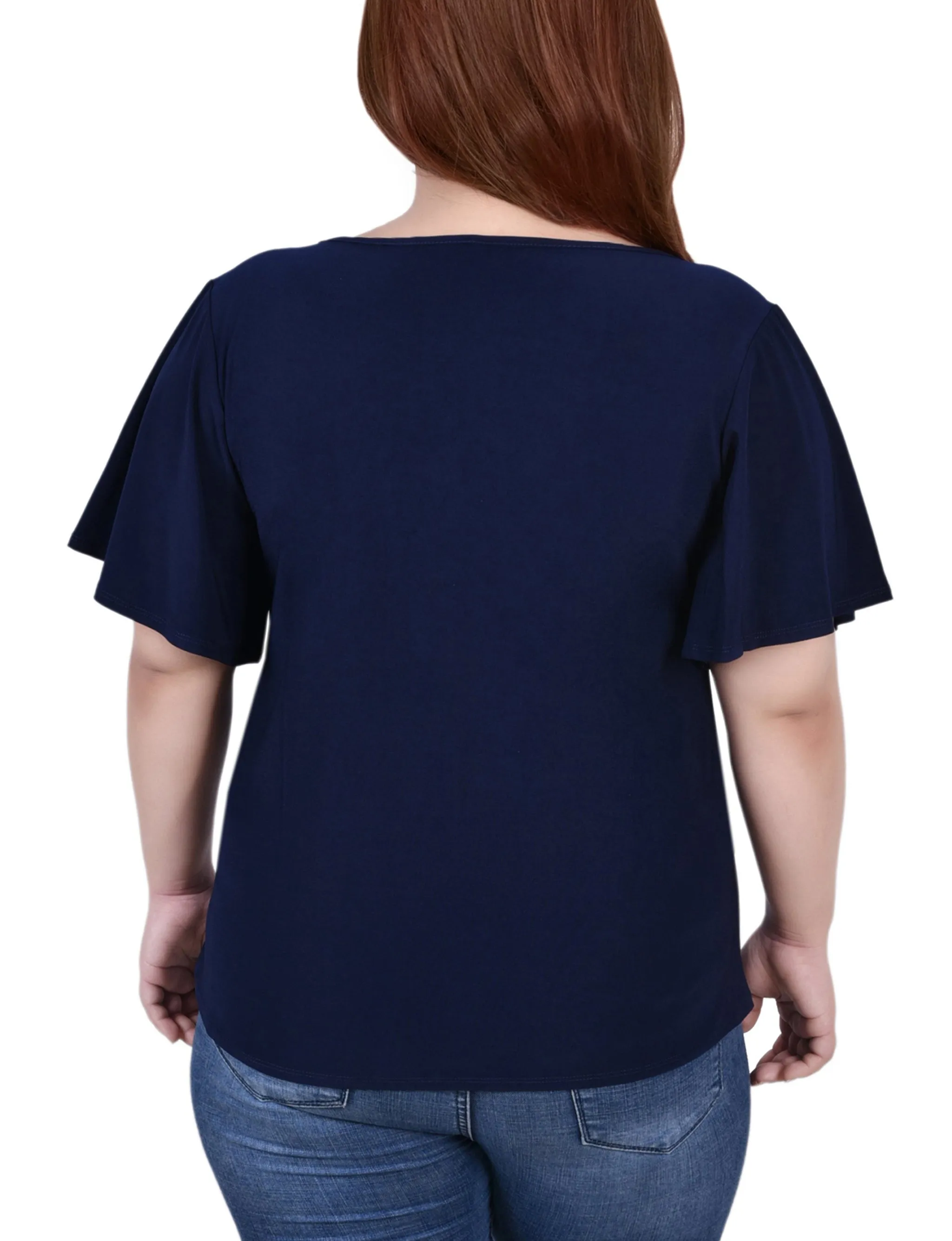 Plus Size Mesh Flutter Sleeve Knit Top